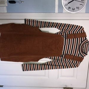 Striped bodysuit + overall dress